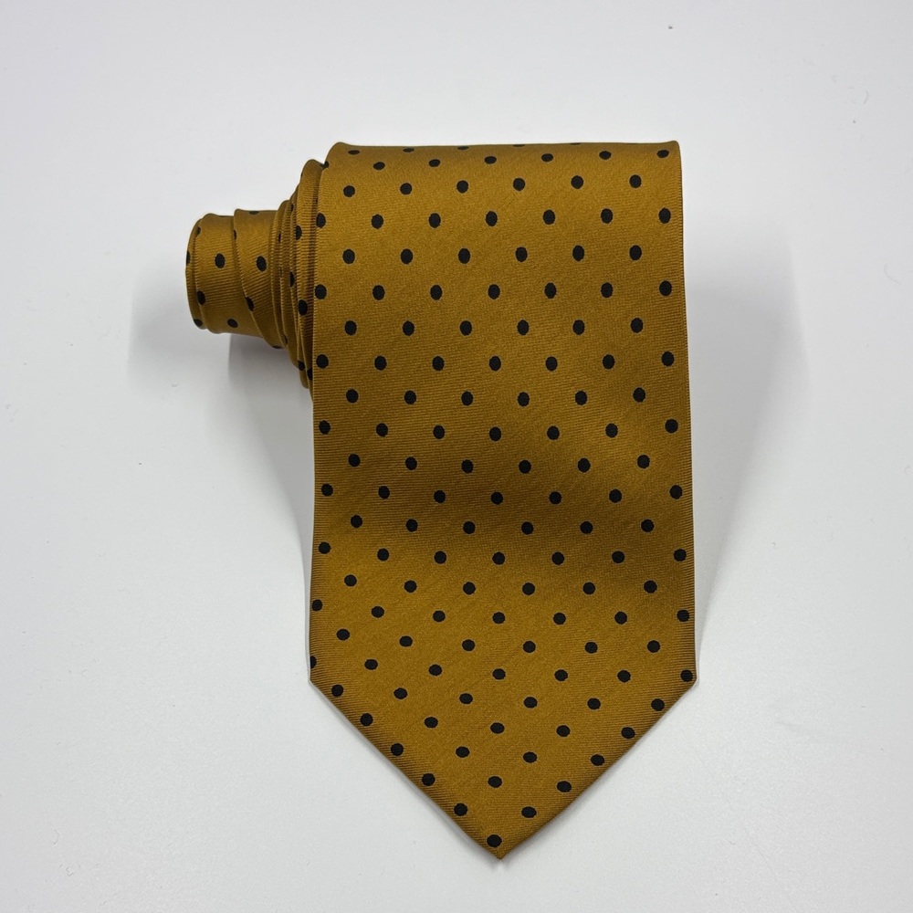Gianfranco Ferre Men’s 100% Silk Tie Necktie Yellow Black‎ Polka Dot